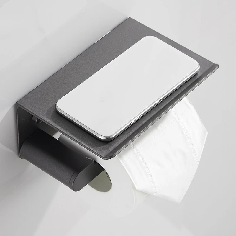1PC Space Aluminum Gray Toilet Paper Holder with Phone Shelf Bathroom Tissue Holder Toilet Paper Roll