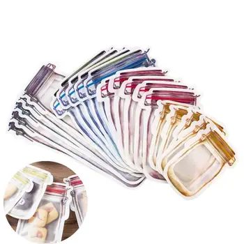 

8/12/30pcs Mason Bottles Shape Bags Jar Zipper Bag Food Snack Bag Seal Fresh Sealed Bags Leakproof Organizer Bags