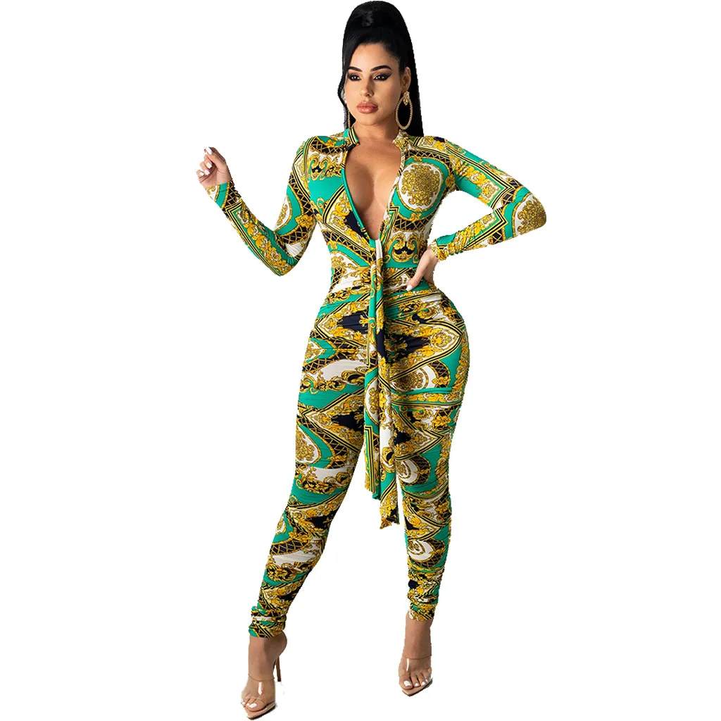 Комбинезон женский с V-образным вырезом и длинным рукавом |