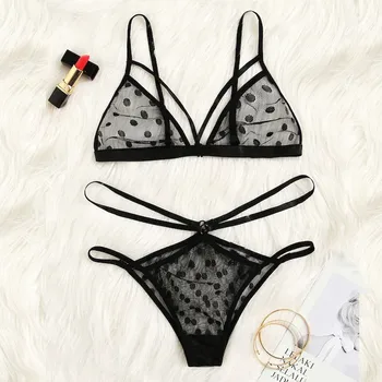 

2019 fashion new women's sexy solid color lace perspective sexy halter bra thong underwear set S-2XL комплект нижнего белья 50%