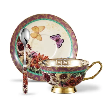 

Panbado Camellia Pattern European Style Bone China Porcelain Coffee Cup High Grade Afternoon Tea Cup Set with Saucer&Spoon