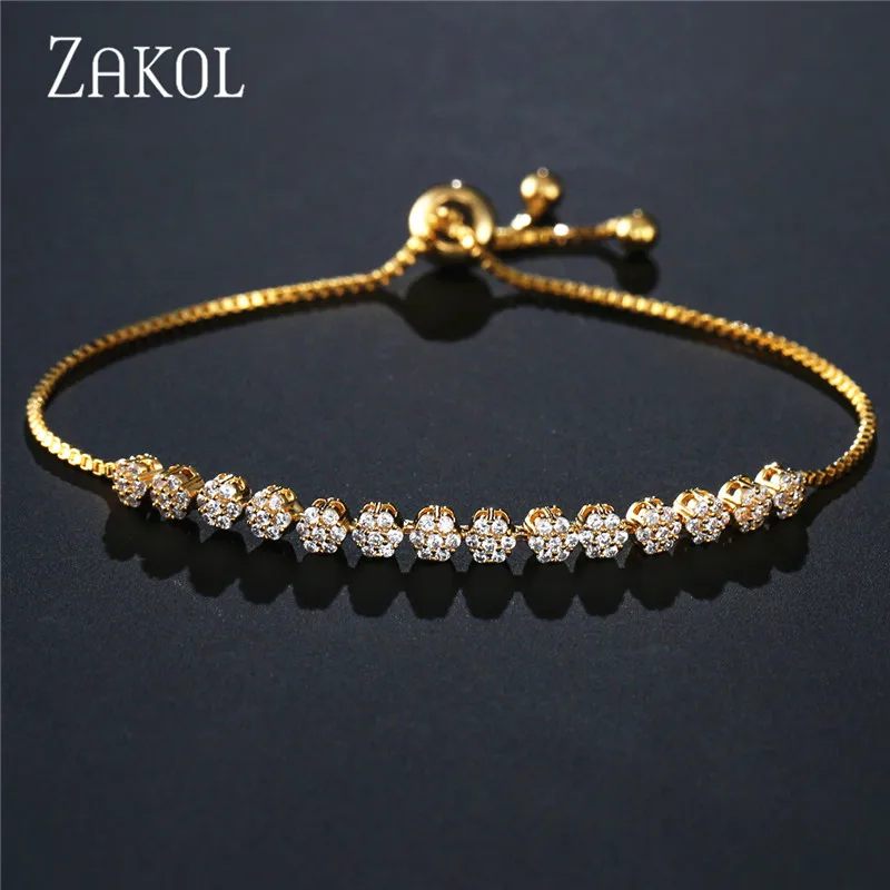 Gold 4mm Бренд ZAKOL, форма торта, кубический цирконий, кристалл, регулируемый CZ Циркон, браслеты для женщин, модное свадебное ювелирное изделие, FSBP2055 - Окраска металла: Gold 4mm