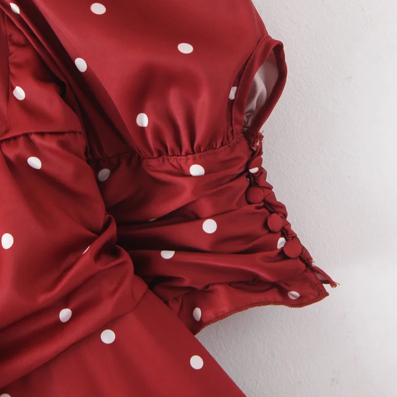 Модное женское мини-платье Za, винтажные шифоновые платья в горошек с квадратным воротником и пышными рукавами, женские платья Vestidos