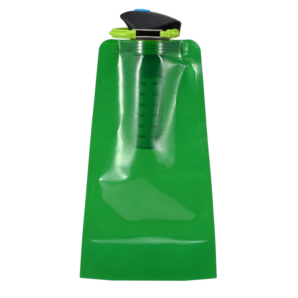 750ml BPA Free Foldable Flexible Water Filter Bag Bladder Water Filtration Bottle with Carabiner for Outdoor Emergency Survival