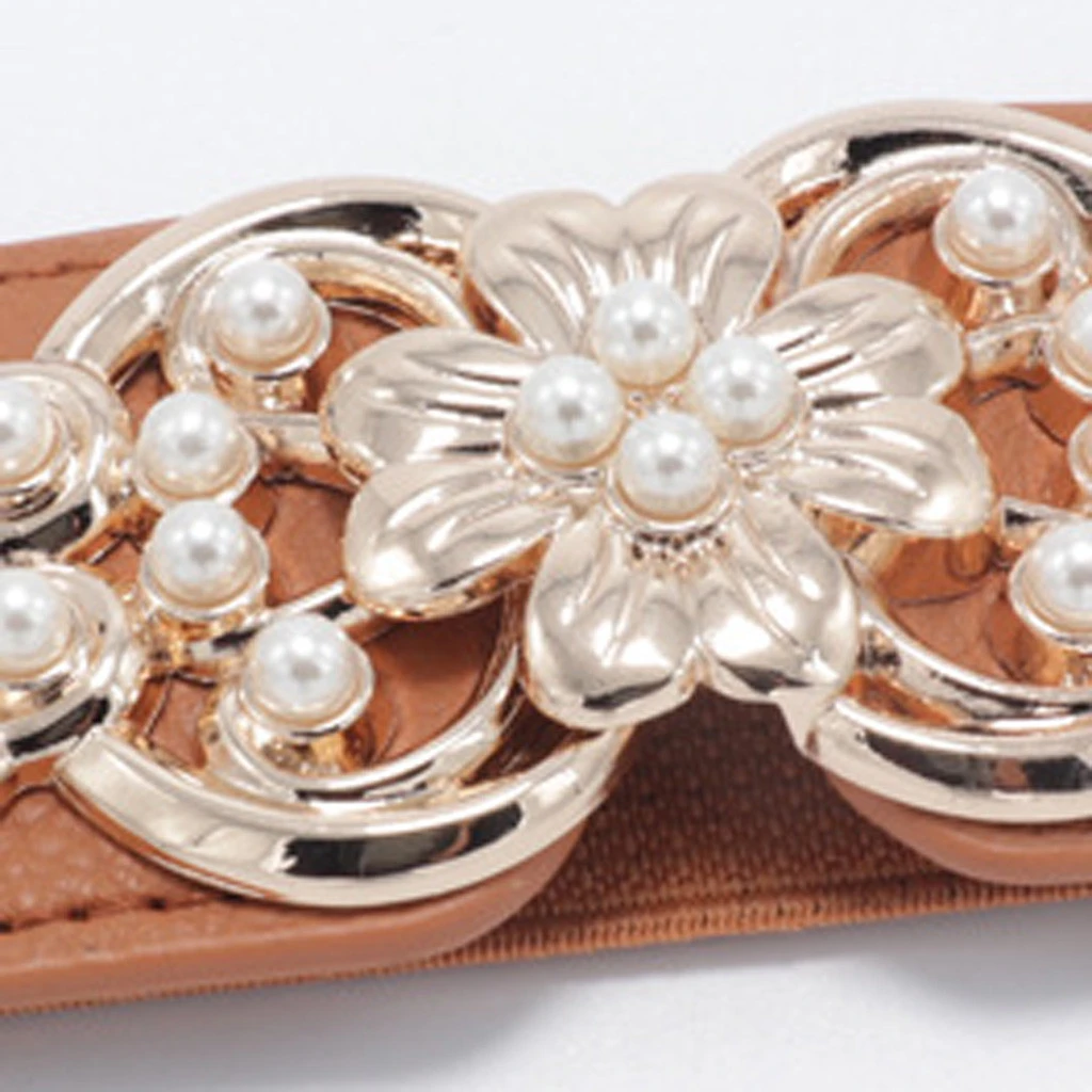 Women Retro Gold Floral Buckle Stretch Belt Lady Fashion Brief Vintage Wide Thin Skinny Elastic Waist Band 907