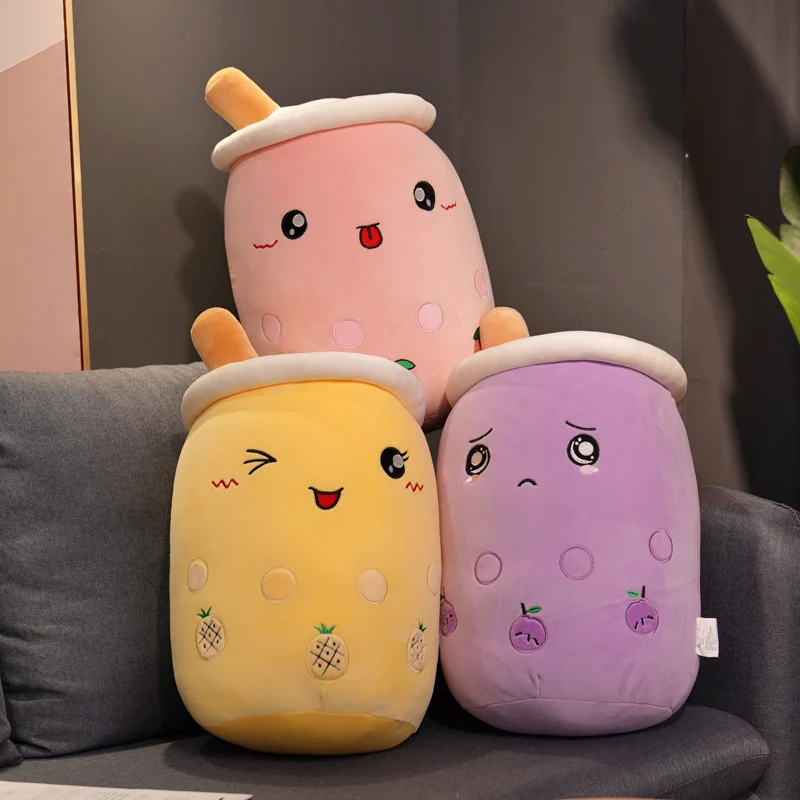 Bubble Tea Plush Pillow Plush Pillow, Cute Milk Tea Cup Plushie Bubble Tea  Soft Toy With Strawberries, Bubble Tea Cup Plush Toy Soft Stuffed Throw Pi