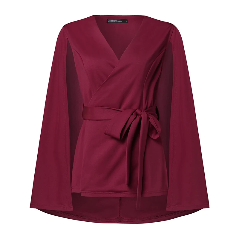 Ideal  V Neck with Belt Party Jackets ZANZEA Elegant Spring Fashion Solid Cape Coat Women Long Sleeve Over