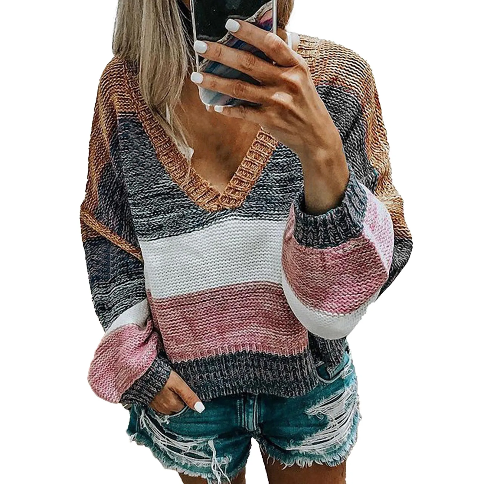 Autumn Winter Pullovers 2021 Fashion Womens Long Sleeve Cold Shoulder Sweaters Halter Neck Backless Loose Sweater Top 2