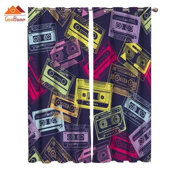 

Multicolored Retro Music Cassette Window Curtains Living Room Outdoor Fabric Drapes Curtain Home Decor