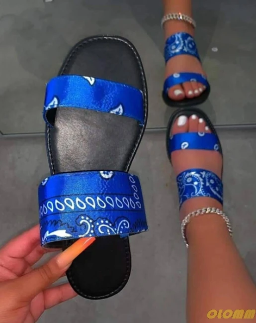 

Hot 2020 Women's Summer Flat Slippers Printed Outdoor Sandals Open Toe Beach Shoes Fashion Plus Size 43