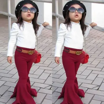 

2020 Toddler Girl Children Clothes Set Baby Kids Girl Clothing Knitted Top & Flared Pants Trousers 2pcs Outfits