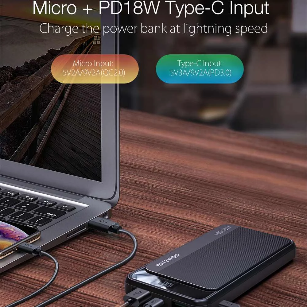 BlitzWolf 10000mAh 22.5W Digital Display QC3.0 PD3.0 SCP Dual Output Input Smart Power Bank for iPhone for Samsung for Huawei BlitzWolf 10000mAh 22.5W Digital Display QC3.0 PD3.0 SCP Dual Output Input Smart Power Bank for iPhone for Samsung for Huawei