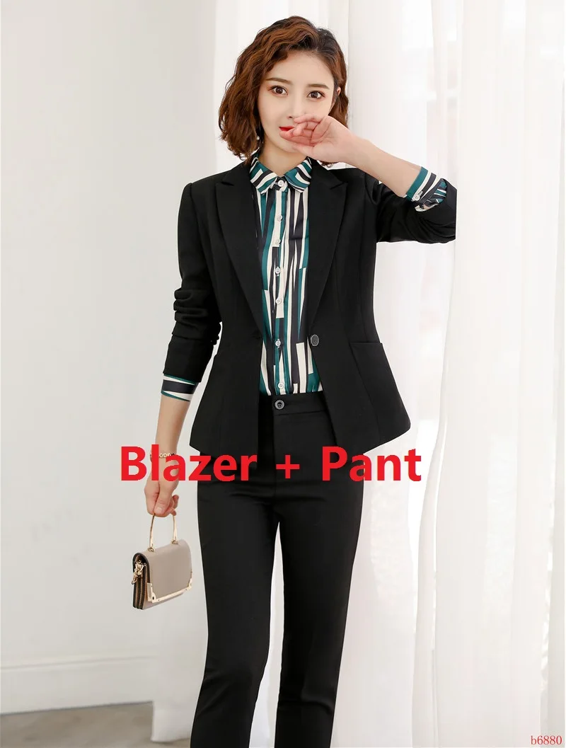 Blazer and Pant Set Высококачественный деловой женский черный Блейзер, женский пиджак с длинными рукавами, рабочие костюмы, деловая одежда, брючные костюмы - Цвет: Blazer and Pant Set