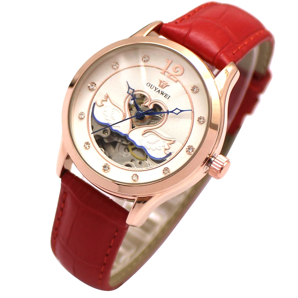 OUYAWEI модные брендовые женские механические часы женские сетчатые ремешок из нержавеющей стали модные наручные часы со скелетным циферблатом Montre Femme