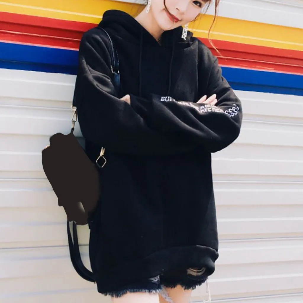 Hoodies Women Autumn 2019 Letter Long Sleeve Hooded Harajuku Streetwear Oversized Hoodie Hoodies And Sweatshirts Women Pullovers