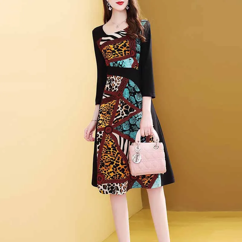 

France Non-mainstream Slim Fit Slimming Joint Floral Printed Dress Women's 2019 Autumn New Style Retro Elegant