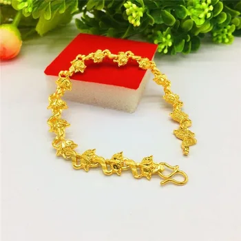 

Fashion 14K Gold Bracelet for Women's Wedding Engagement Jewelry Flower Yellow Gold Chain Bracelets Anniversary Gifts Female
