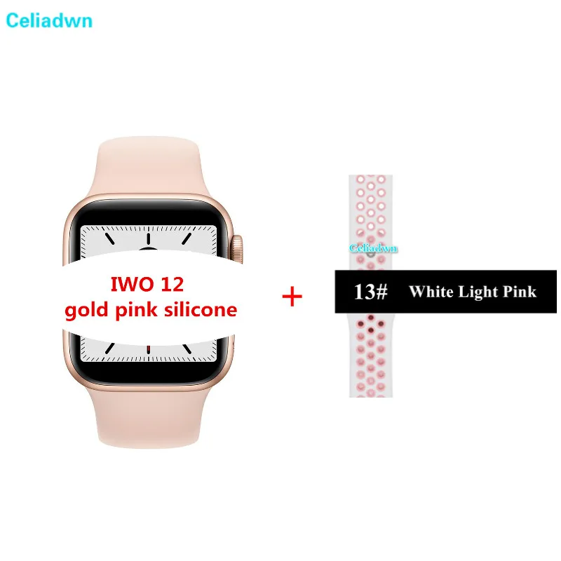 Rose Gold WhitePink Смарт-часы с Bluetooth, умные IWO 12 1:1 40/44 мм Series 5 монитор сердечного ритма ЭКГ, Смарт часы для iPhone Android телефон PK IWO на возраст 8, 9, 10, 11 - Цвет: Rose Gold WhitePink