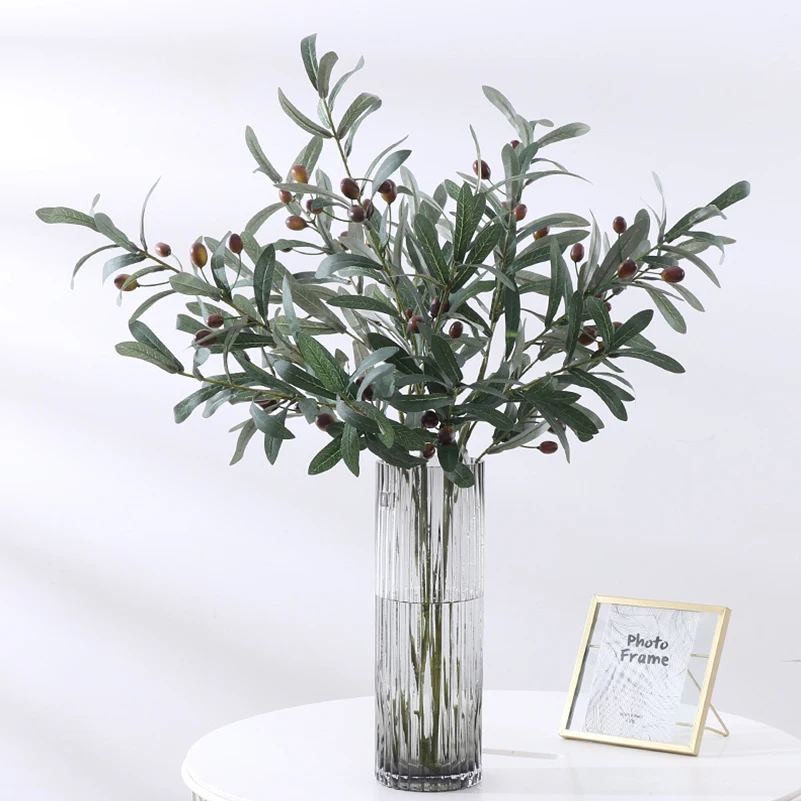 1PC Artificial Olive Green Leaves Tree Branches Christmas Fruit Fake Plants Photo Props Home Wedding Decortion Silk Flowers