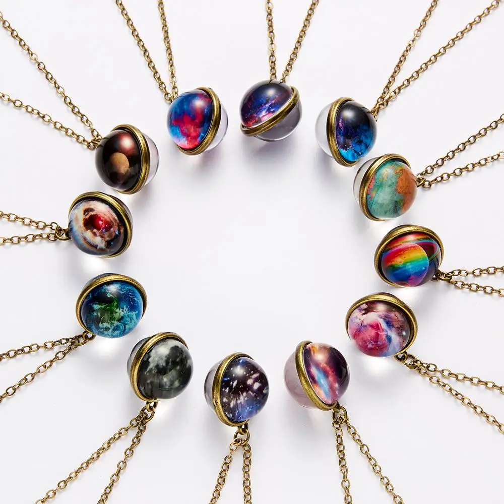 

Rinhoo 1PC Vintage Zinc Alloy Link Chain Colorful Galaxy Universe Round Pendant Necklace Glow in the Dark Fashion Jewelry Gift