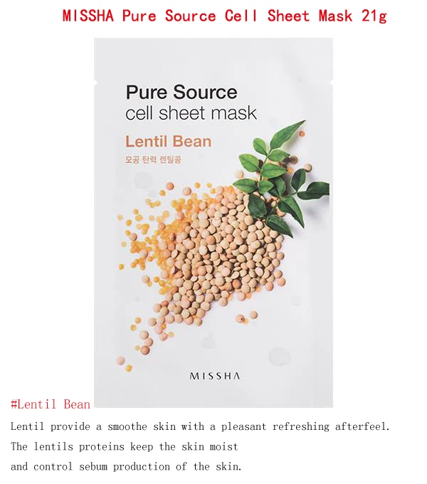 LENTIL BEAN 1pcs MISSHA чистый источник клеток лист маска уход за кожей лица маска для лица увлажняющая против старения отбеливание, лечение акне маска Корея Косметика - Цвет: LENTIL BEAN 1pcs