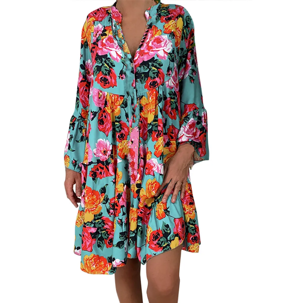 Women Dress Summer Women's Ladies Loose Print Three Quarter Sleeve Mini Dress Summer Dress Formal Dress Women Casual Women Dress Summer Women's Ladies Loose Print Three Quarter Sleeve Mini Dress Summer Dress Formal Dress Women Casual