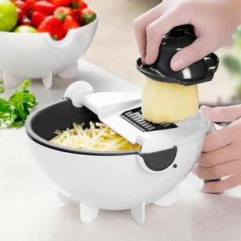 

Multifunctional Rotary Vegetable Cutter with Drain Basket Household Potato Slicer Radish Grater Kitchen Tool Vegetable Cutter
