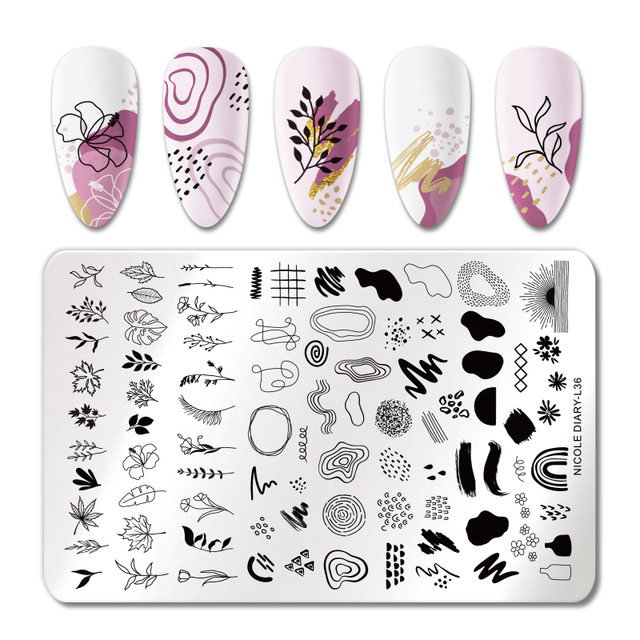 DIARY Line Flower Nail Stamping Plates Chinese Style Letter Pattern Nail Art Stamp Templates Face Leaf Printing Stencil