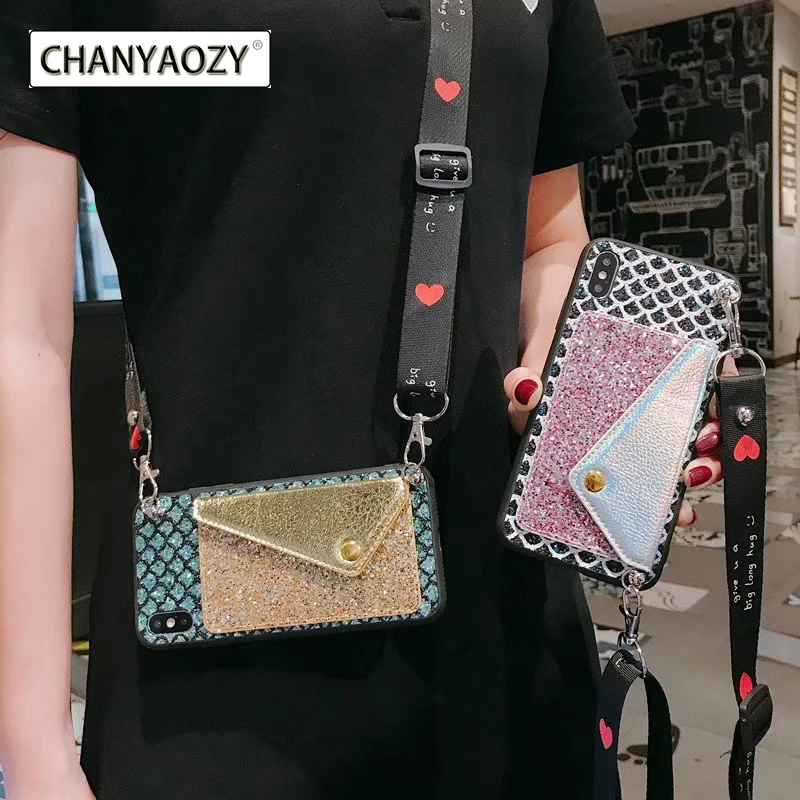 

Glitter Pink Fashion Lanyard Crossbody Wallet Phone Case For iPhone 11pro max XS MAX XR X 7 8 6 6SPlus Silicone Phone Case