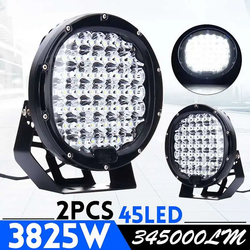 

1 Pair 9 Inch LED Black Car SpotLight +Flood Lens Headlamp Driving Lamp Headlight 3825W With Backet For SUV Truck Offroad 4WD