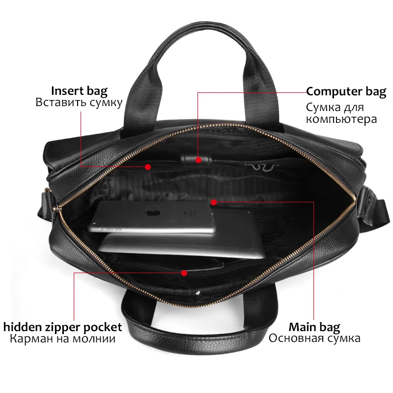 Cobbler Legend Men Briefcase Business Office Bag Genuine Leather Shoulder Messenger Bags 14 Inch Laptop Handbag 2019
