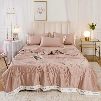 

Summer Washed Silk Air-conditioning Quilt Soft Breathable Blanket Thin Solid Color Simple Comforter Bed Cover Home Textiles
