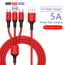 3 em 1 5a cabo de carregamento rápido silicone líquido micro usb USB-C tipo-c cabo carregador para iphone huawei samsung xiaomi cabo fio