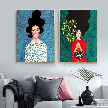 

Abstract Colorful Girl Hair Flower Bird Oil Painting on Canvas Posters and Prints Wall Picture Art for Living Room Cuadros