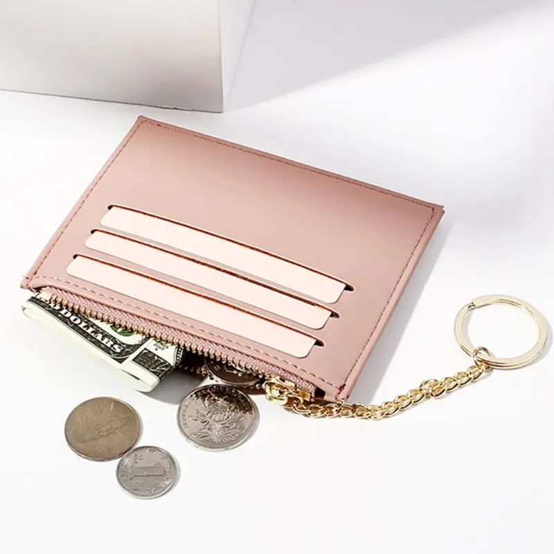 Маленький кошелек Тонкий кожаный чехол для карты держатель передний карман модный кошелек для женщин девочек брелок F42A