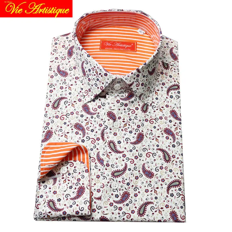 

custom tailor made women Men's bespoke cotton floral shirts business formal wedding ware blouse white print wine paisley flower