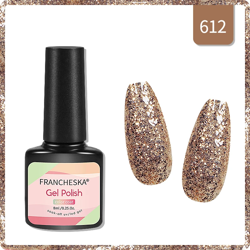 FRANCHESKA Nail Gel Polish gold Varnishes Glitter Sequins Soak Off Semi Permanant UV LED Art Hybrid Lacquers | Красота и здоровье