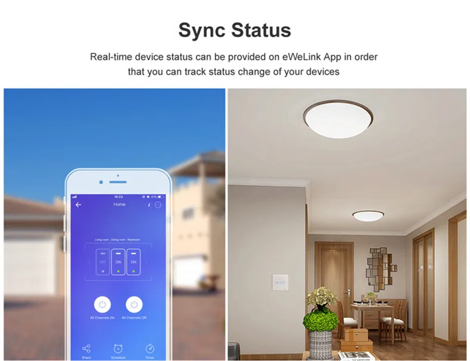 Sonoff T2 Smart WiFi RF APP  Touch Control Wall Light Switch 1 2 3 Gang 86 Type UK Panel Wall Touch Light Switch Alexa Nest-3