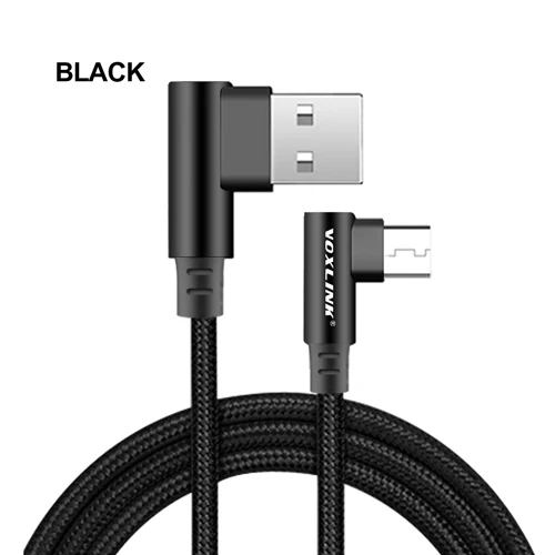 Black VOXLINK 90 градусов Micro USB кабель передачи данных для быстрой зарядки для samsung/xiaomi/lenovo/huawei/htc/Meizu Android кабели для мобильных телефонов - Цвет: Black