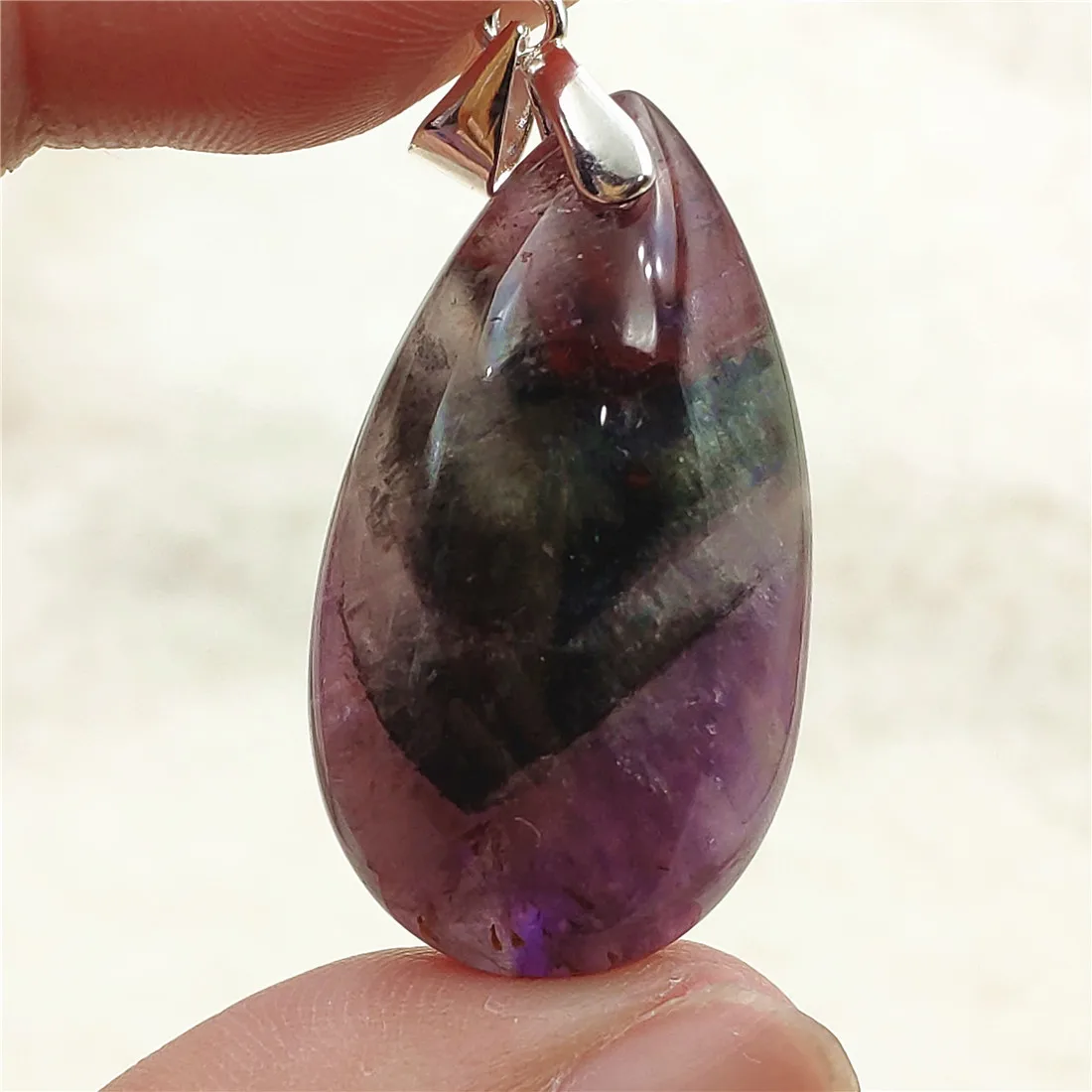 Genuine Natural Cacoxenite Auralite 23 Purple Red Pendant Water Drop Rutilated Bead Women Men AAAAAA