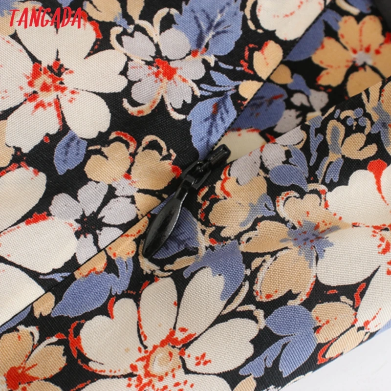 Tangada women floral print A-line skirt faldas mujer vintage side zipper office ladies elegant chic skirts 3L68