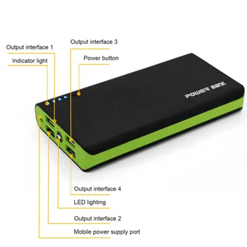 

Power Bank Shell with LED Flashlight 4 USB Ports 5V 2A Power Bank Case DIY Kits Powered By 6x18650 Batteries(not include)