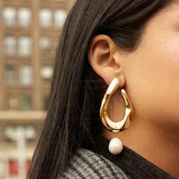 

Joolim Irregular Gold Dangle Earring With Pearl Statement Party Earring