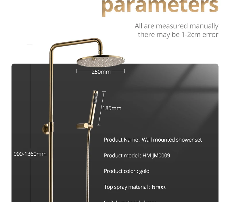 Brushed Gold Shower System  10 Shower Faucet Set Bathroom Rain Shower head and 3-Setting Handheld Shower Head Set (6)