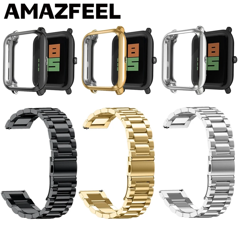 2 в 1 браслет для Amazfit Bip S металлический чехол с ремешком Xiaomi lite U GTS защитный на