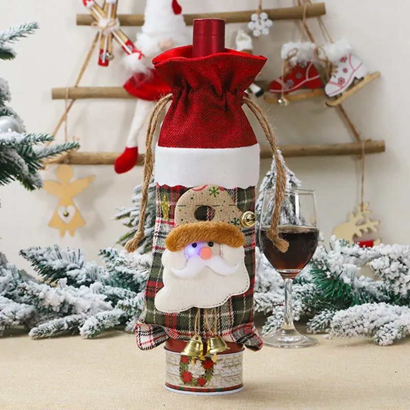 Santa Claus Luminous Wine Bottle Cover Merry Christmas Decorations For Home Christmas Ornament Gift New Year
