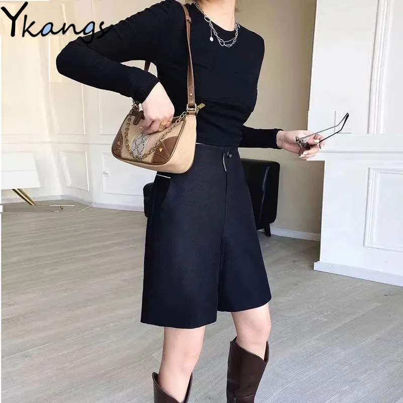 

Тонкие прямые Костюмные шорты в Корейском стиле для отдыха на открытом воздухе женские шорты с высокой талией летние женские спортивные брюки с широкими штанинами