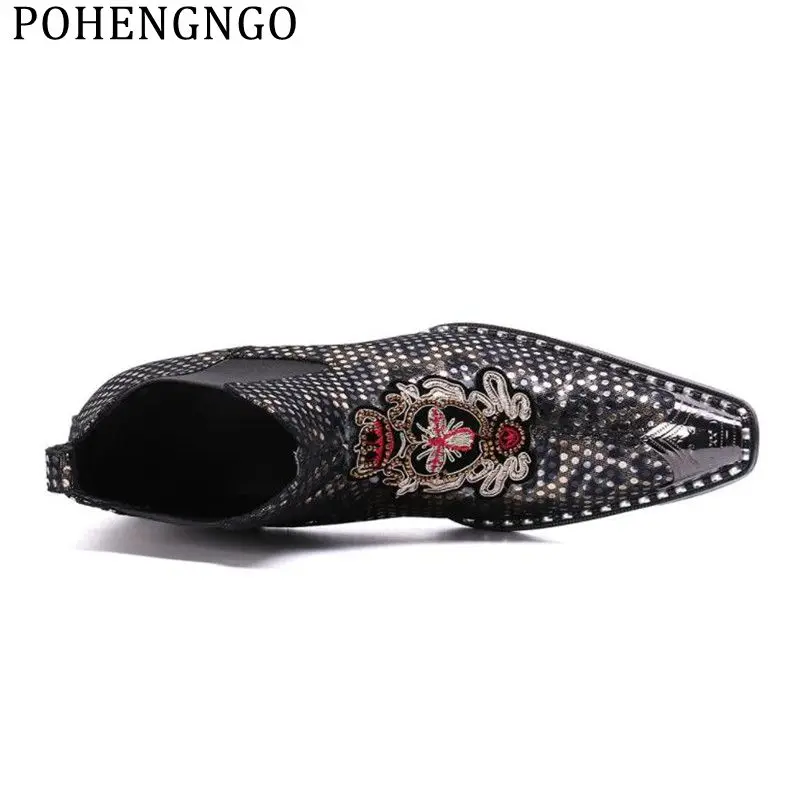 Fashion New Embroidered Men Office Cowboy Boots Sequins Dress Wedding Boots plus-size Men Casual High-top Martin Boots