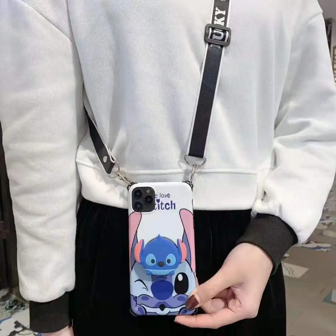 Для iphone 11 pro Max милый Ститч мягкий чехол для телефона для iphone 11 8plus 7P 6S 6p XR XS Max мультяшный чехол+ ремень+ подставка