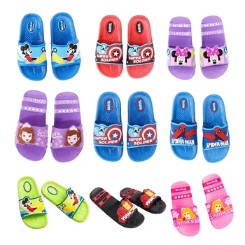 

2019 baby girls boys slippers children slaps rubber cartoon captain america Mickey spiderman Sofia kids home sandal shower shoes